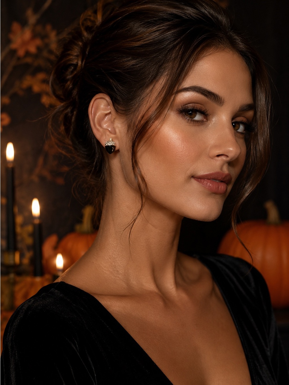 New Betsey Johnson Black Crystal Acorn Earrings Halloween Jewelry